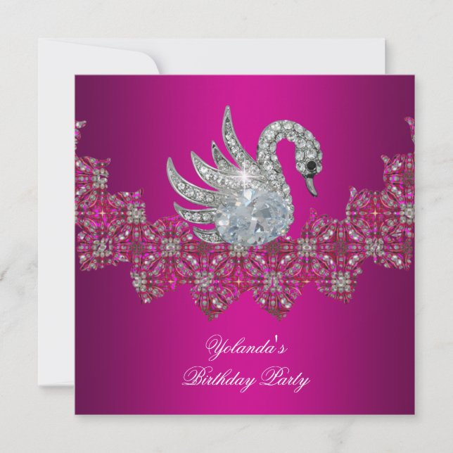 Invitation Anniversaire Fête Swan rose Floral Noir (Devant)