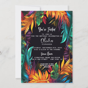 Invitation Anniversaire Feuillage Tropical Néon Gras
