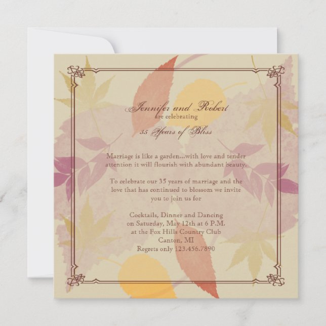 Invitation Anniversaire Feuilles de l'Automne Rustique (Devant)