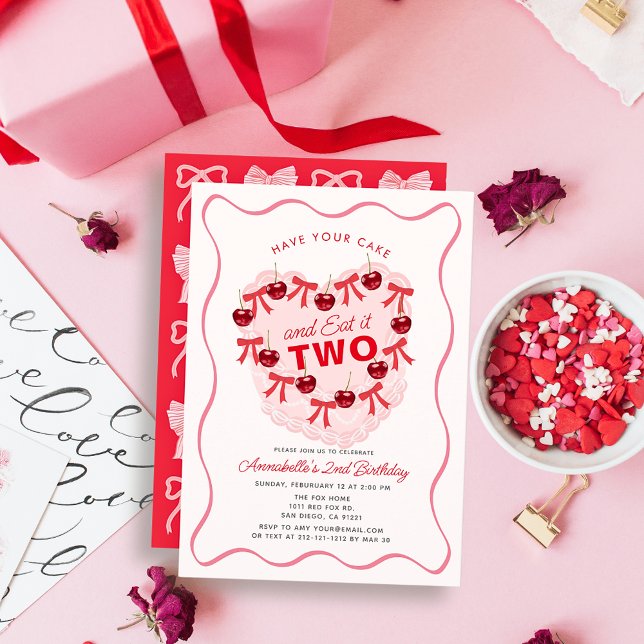 Invitation Anniversaire Fille 2 Ans Gâteau à Coeur (Créateur téléchargé)
