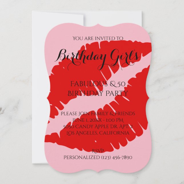 Invitation Anniversaire fille & 40 rouge Lipstick avec rose p (Devant)