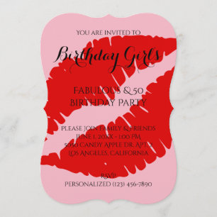 Invitation Anniversaire fille & 40 rouge Lipstick avec rose p