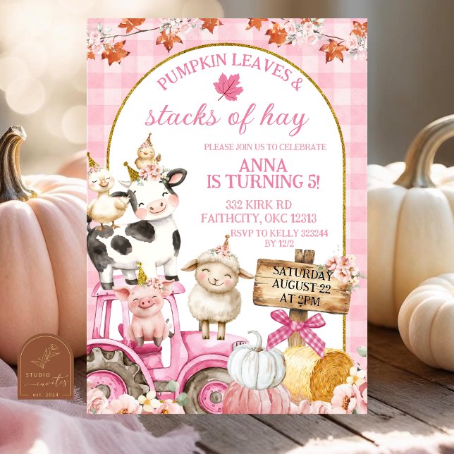 Invitation Anniversaire Fille Animaux de Ferme Citrouille Aut (Créateur téléchargé)