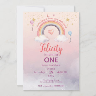 Invitation Anniversaire Fille Arc-en-ciel Pastel Coloré