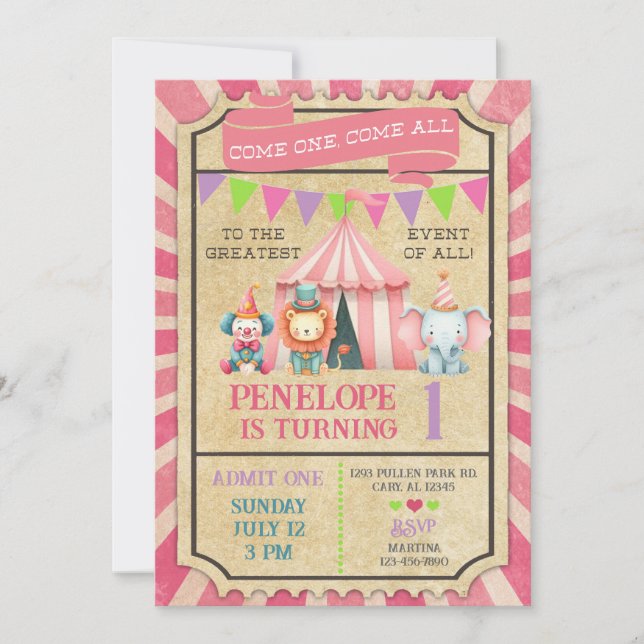 Invitation anniversaire fille billet carnaval / ci (Devant)