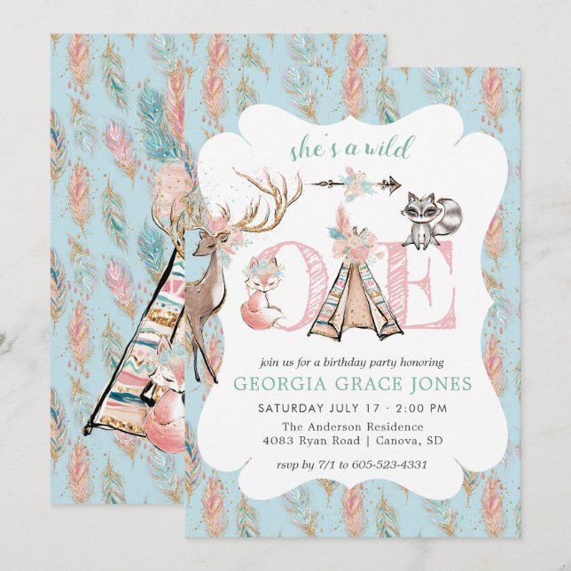 Invitation anniversaire Fille Bohème Sauvage (Devant / Derrière)
