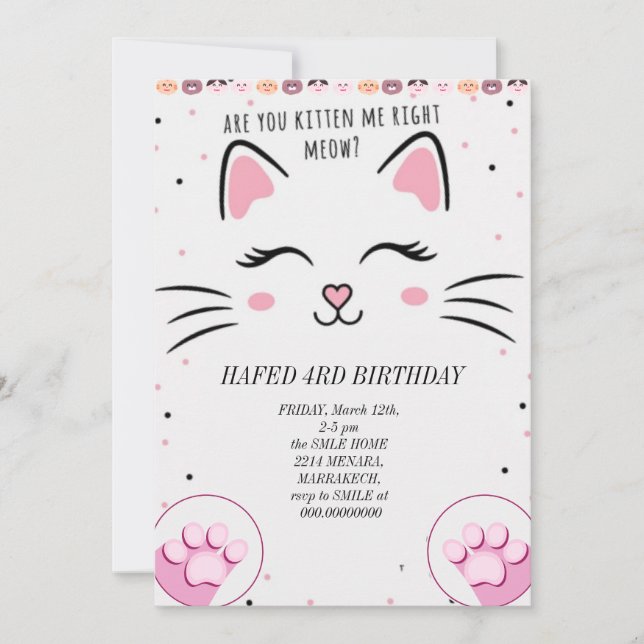 Invitation anniversaire fille chat filles chats chatte chatte (Devant)