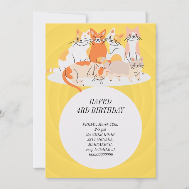 Invitation anniversaire fille chat filles chats chatte chatte (Devant)