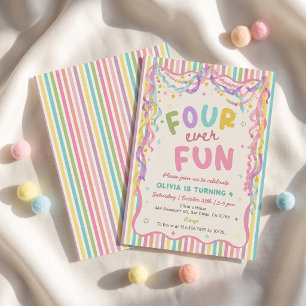 Invitation anniversaire fille colorée quatre pour 