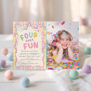 Invitation anniversaire fille colorée quatre pour 