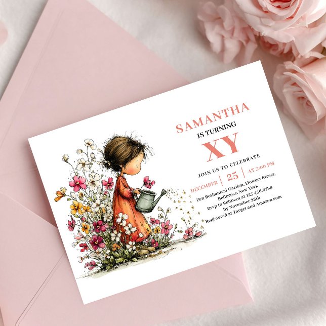 Invitation anniversaire fille conte de fées rose f (Fairy Tale Fairy Girl Birthday Pink Floral invitation)