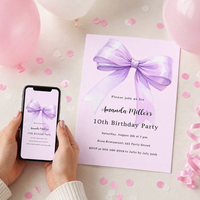 Invitation Anniversaire fille coquette rose lavande (Créateur téléchargé)