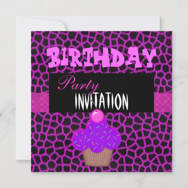Invitation Anniversaire Fille Cupcake Rose Violet (Devant)
