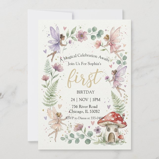 Invitation Anniversaire Fille de Forêt Féerique Pastel Fantai (Devant)
