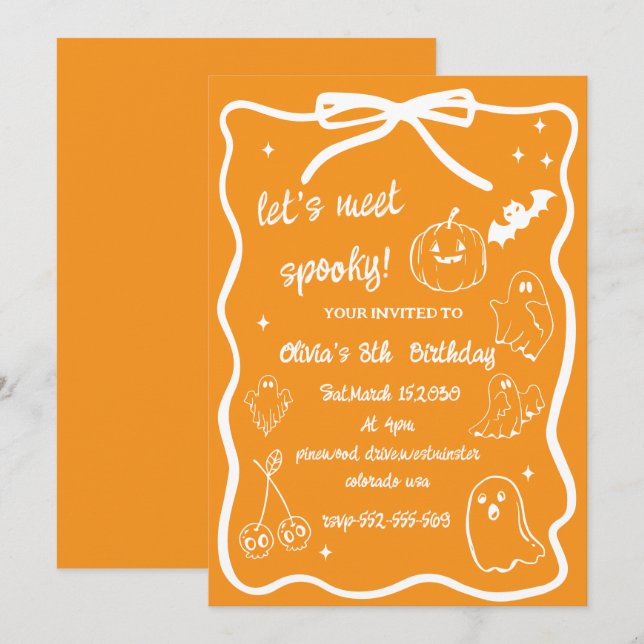 Invitation anniversaire fille doodle halloween saison effraya (Devant / Derrière)