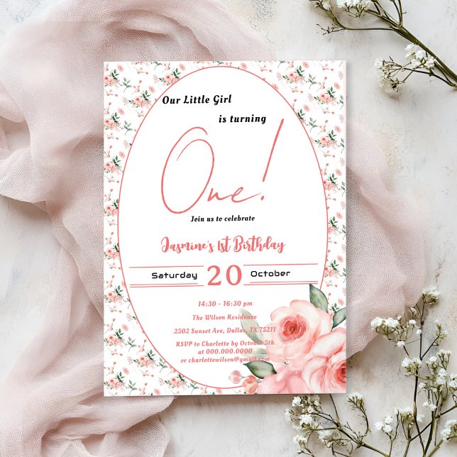 Invitation Anniversaire Fille Élégante Aquarelle R (Créateur téléchargé)