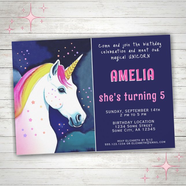 Invitation Anniversaire Fille Étoiles Magiques Licorne Mignon (Créateur téléchargé)