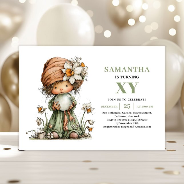 Invitation Anniversaire Fille Fée Fantaisiste avec (Whimsical Fairy Girl Birthday Greenery Invitation)