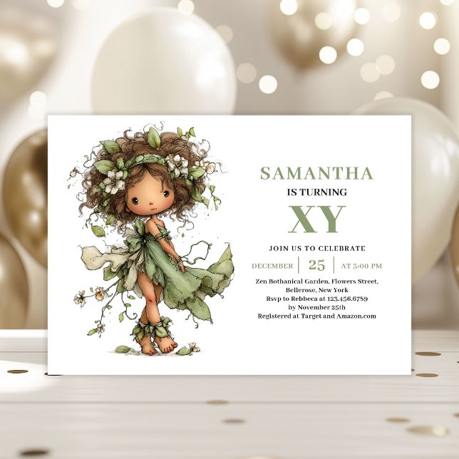 Invitation Anniversaire Fille Fée Fantaisiste Vert (Whimsical Fairy Girl Birthday Pastel Green Invitation)