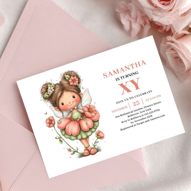 Invitation anniversaire fille fée fantasy rose pas (Fantasy Fairy Girl Birthday Pink Pastel invitation)