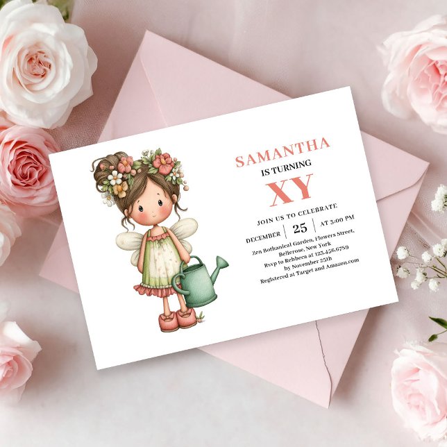 Invitation Anniversaire Fille Fée Magique Rose Pas (Magical Fairy Girl Birthday Pastel Pink invitation)