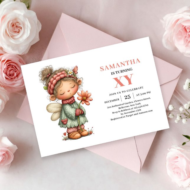 Invitation Anniversaire Fille Fée Magique Rose Pas (Magical Fairy Girl Birthday Pink Pastel invitation)