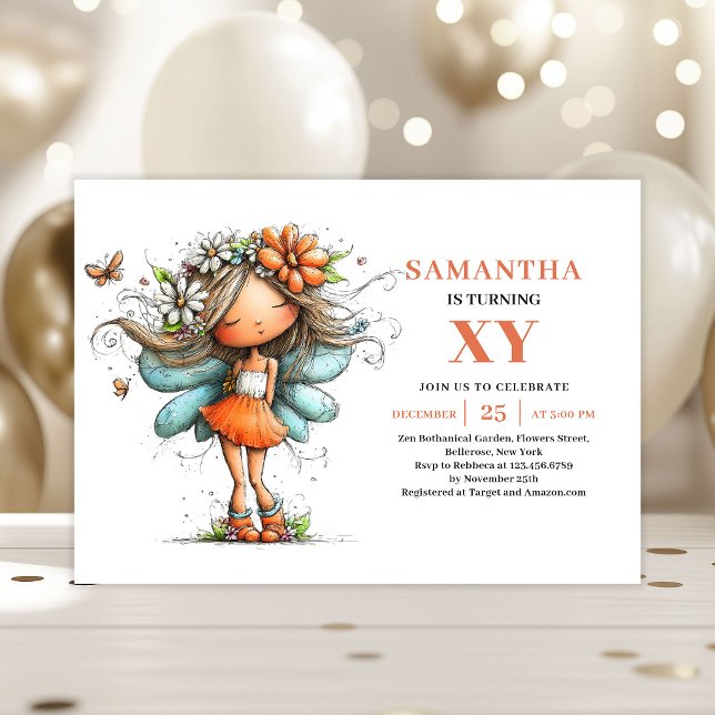 Invitation Anniversaire Fille Fée Pastel Fantaisis (Fairy Girl Birthday Whimsical Pastel invitation)