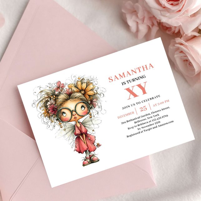 Invitation Anniversaire Fille Féérique Ethérée Ros (Ethereal Fairy Girl Birthday Pink Blush invitation)