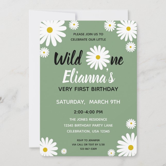 Invitation Anniversaire Fille Fleur Sauvage ONE Daisy (Devant)