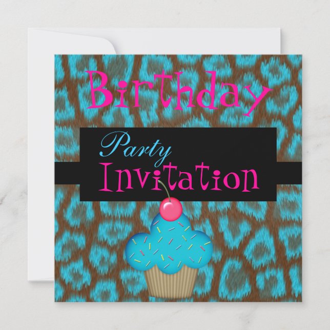 Invitation Anniversaire Fille Gâteau Bleu (Devant)
