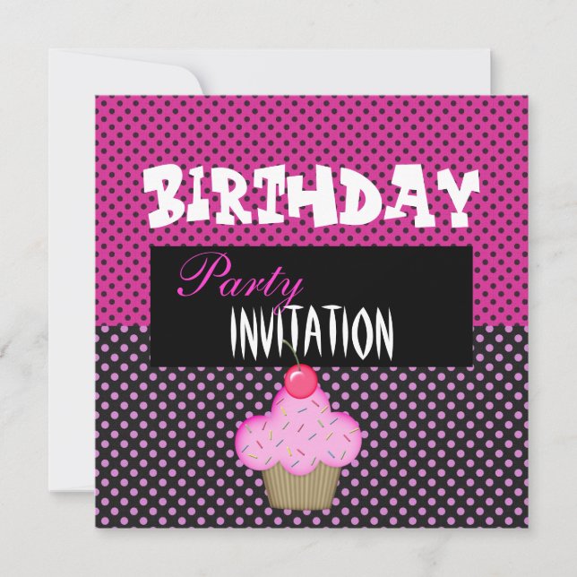Invitation Anniversaire Fille Gâteau Rose Tache (Devant)