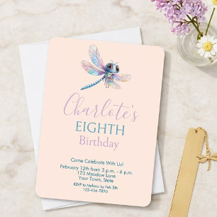 Invitation Anniversaire Fille Libellule Aquarelle
