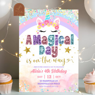 Invitation Anniversaire fille licorne magique arc-en-ciel pas
