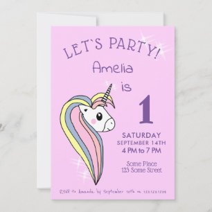 Invitation Anniversaire Fille Licorne Rose Mignonne Étincelle