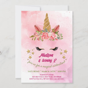 Invitation Anniversaire Fille Paillettes Or Licorne Arc-en-Ci