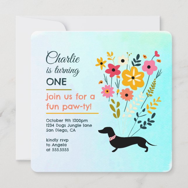 Invitation Anniversaire Fille Paw-ty mignonne Chiens de Chien (Devant)