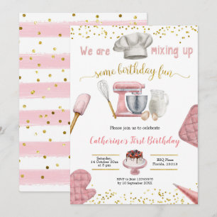 Invitation anniversaire fille rose cuisine