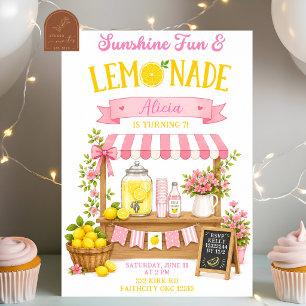 Invitation Anniversaire Fille Rose Lemonade Fun Soleil