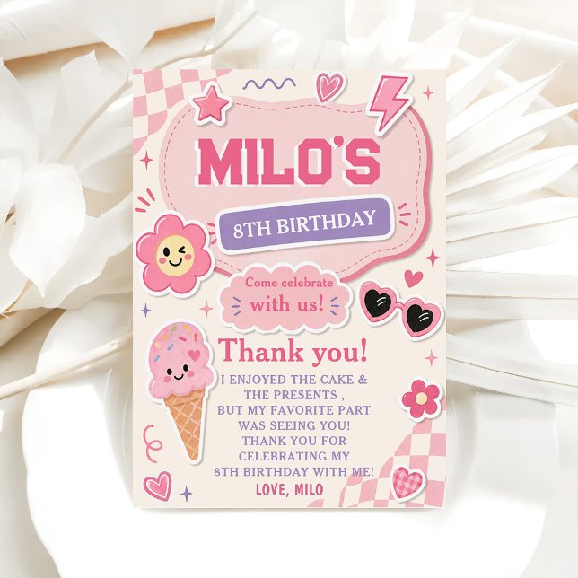 Invitation Anniversaire Fille Rose Rétro (Créateur téléchargé)