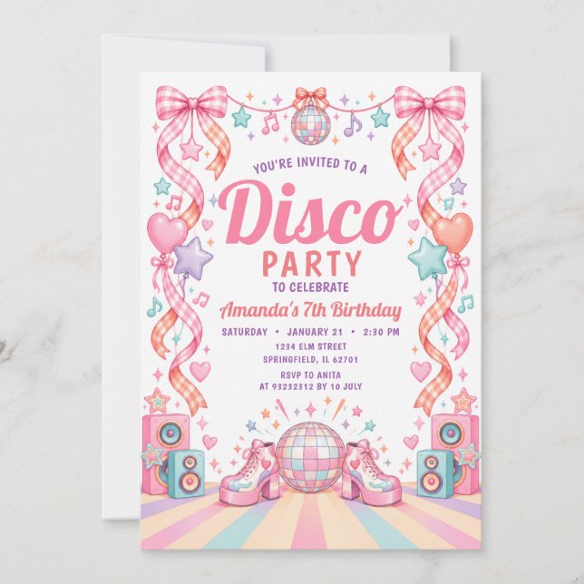 Invitation Anniversaire Fille Ruban Gingham Rose R (Devant)