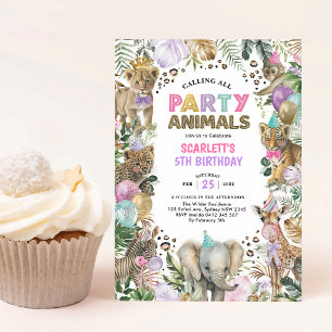 Invitation Anniversaire fille Safari Rose Sauvage