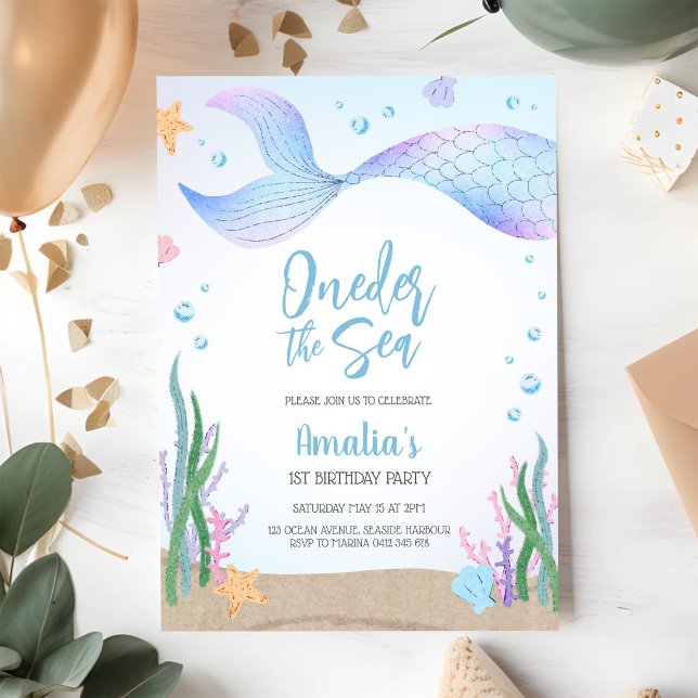 Invitation Anniversaire fille thème océan sirène sous la mer  (Créateur téléchargé)