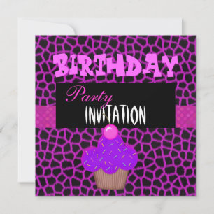 Invitation Anniversaire Filles Gâteau Rose Violet