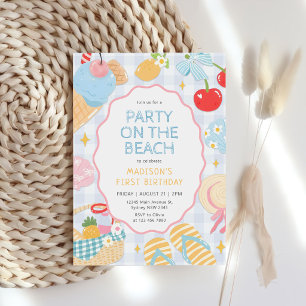 Invitation Anniversaire Filles Pastel Doodle Plage Côtière