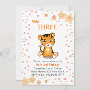 Invitation Anniversaire Fleur Cute Wild Trois Tigre 3ème