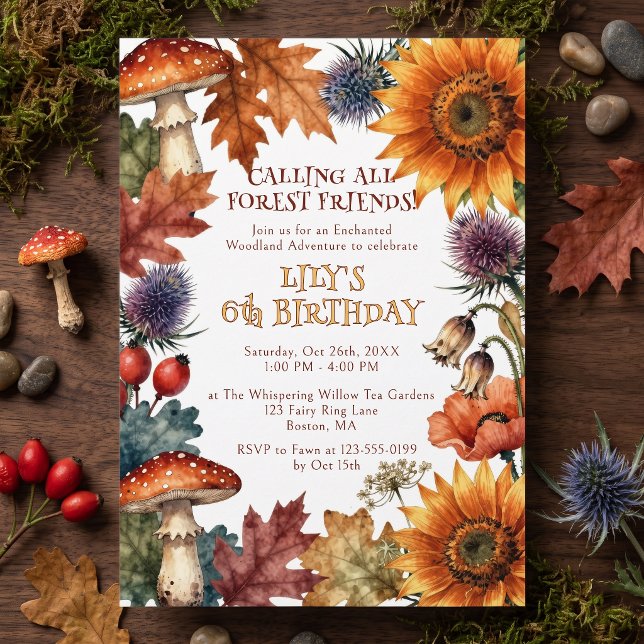 Invitation Anniversaire Fleur de Tournesol Champignon Forêt E (Créateur téléchargé)