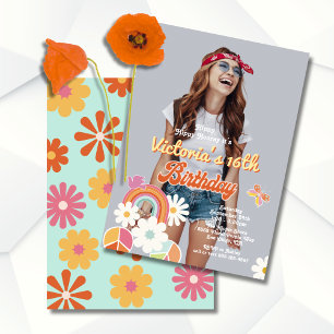 Invitation Anniversaire Fleur Hippie 70s 60s