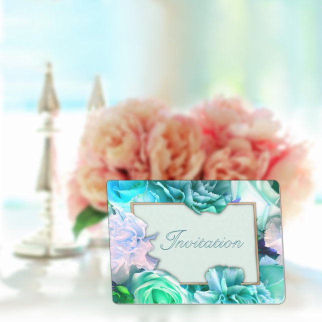 Invitation Anniversaire Fleur Rose Sarcelle Pâle (Créateur téléchargé)