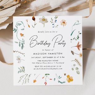 Invitation Anniversaire Fleur sauvage élégant