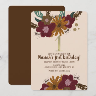Invitation Anniversaire Fleur Solaire Abeille Vintage